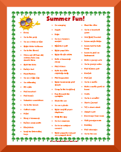 printable summer activities list